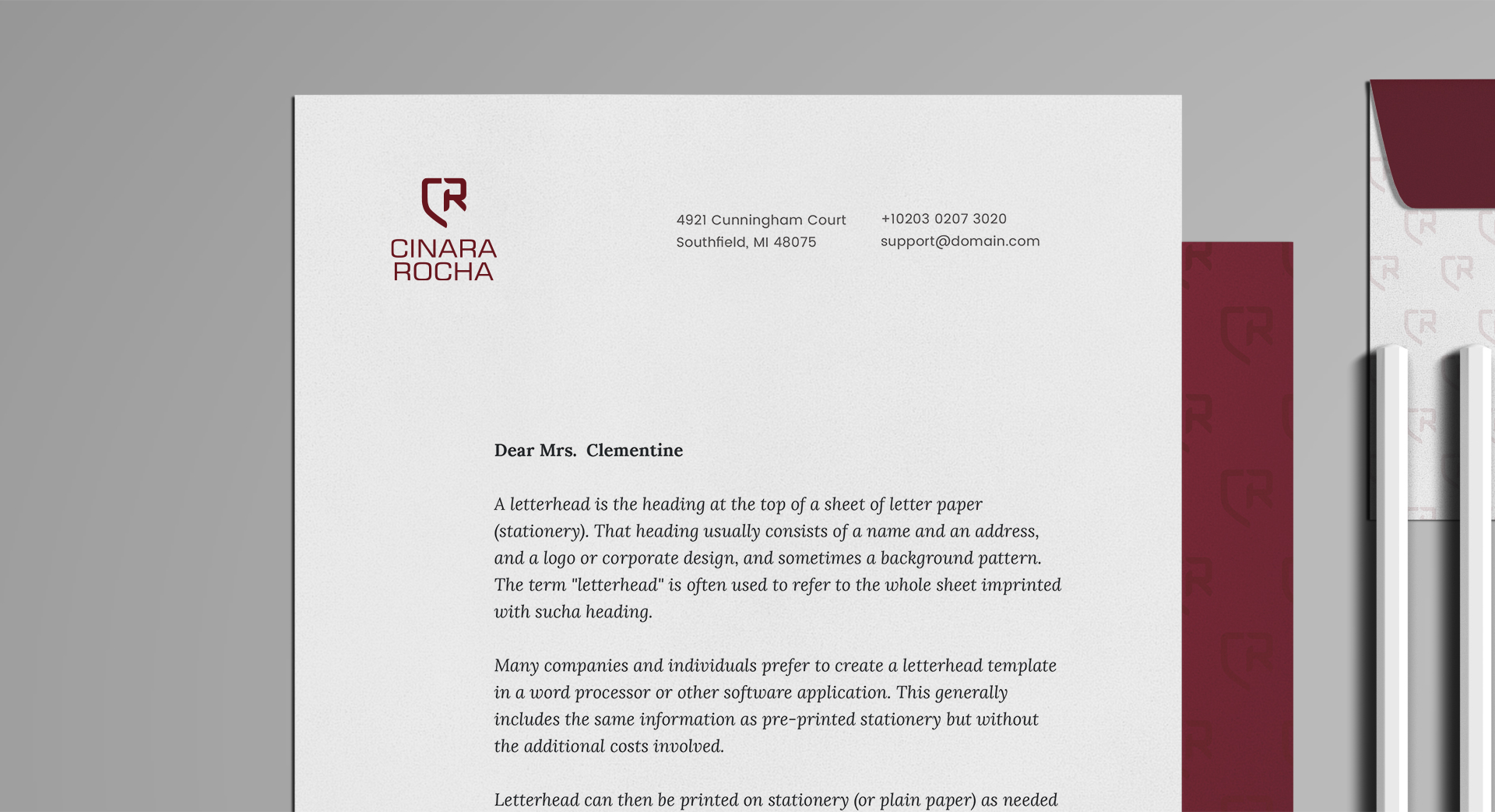 Cinara Rocha - Aplicação de logo em papelaria